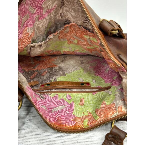 The Sak Brown Leather Boho Braided Strap Zip Pocket Tote Shoulder Crossbody‎ Bag - Picture 11 of 16